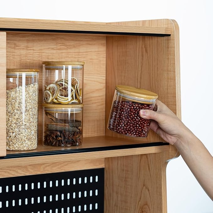 108oz 42oz Straight cylindrical Airtight Storage Jars with Bamboo Lid Set of 2 Large Storage Container Gallon Glass Jars, for Flour, Pasta and Coffee bean (with Black Lable)