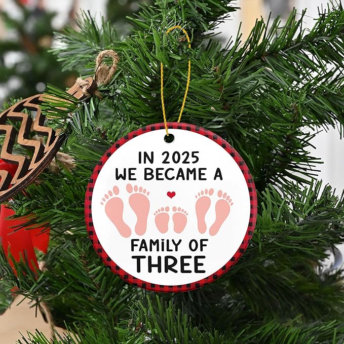 OASSIE Baby's First Christmas Ornaments 2025 - Ceramic Christmas Ornaments 2025 for Tree Decorations - Gifts for New Mom Dad Parents Couples, Family of Three, Pregnancy Announcement for Grandparents