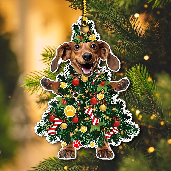 2025 Dachshund Christmas Tree Ornament - Festive Holiday Acrylic Hanging Decoration with Adorable Dachshund Dog - Wiener Dog Xmas Ornament