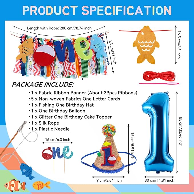 Ofishally Highchair Banner for Baby First Birthday Party Decorations Gone Fishing High Chair Tassel Garland Ofishally One Birthday Party Supplies for Boy 1st Bday Photo Props Backdrop Decors