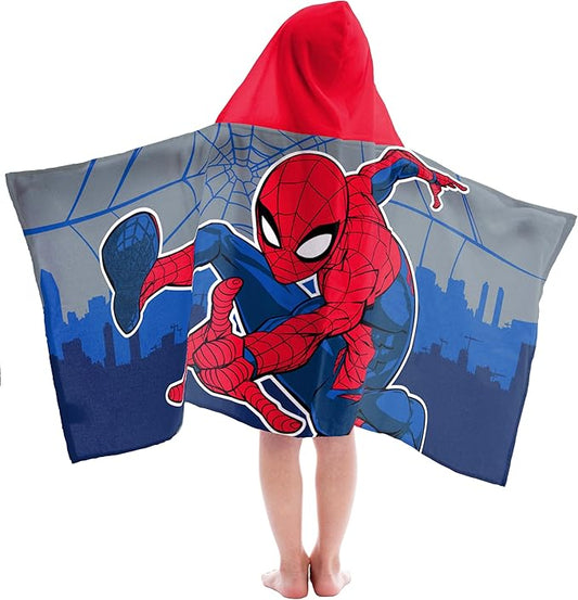 Jay Franco Hooded Bath and Beach Towel – Soft & Cozy 22" x 51" Kids' Cotton Pool Towel, Multicolored - Spiderman