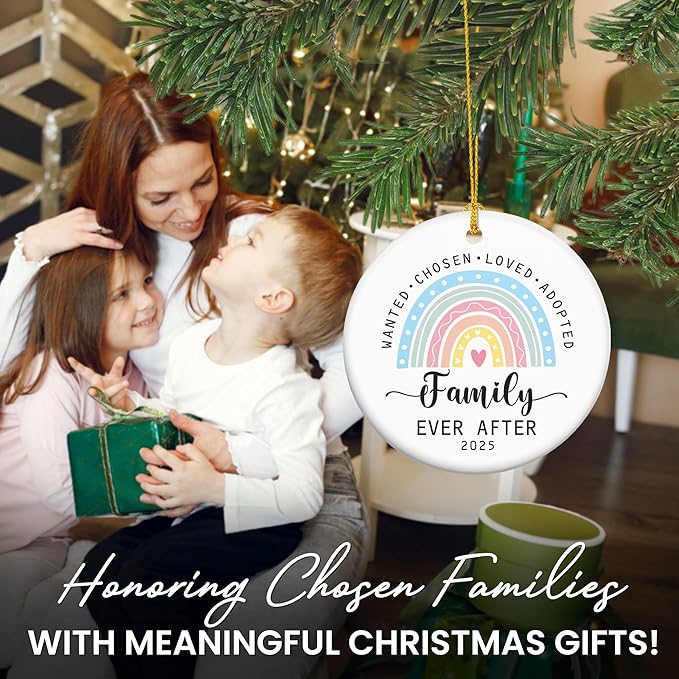 OASSIE Christmas Adoption Day Gifts for Women Men - Ceramic Christmas Ornaments 2025 for Xmas Decorations - New Family Adoption Gifts for Adoptive Parents Mom Dad Children, Family Ornaments for Tree