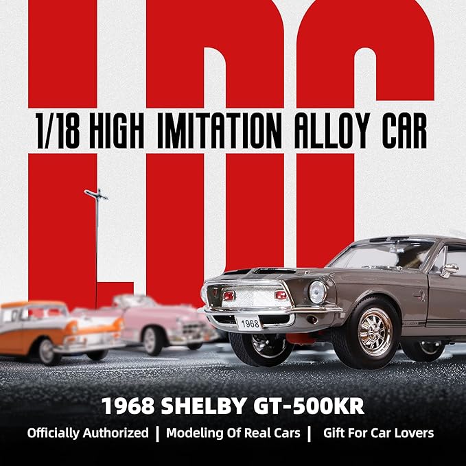 1968 Ford Shelby Cobra GT-500KR 1:18 Scale Diecast Model Premium Alloy Sports Cars with Display Case, Working Steering, Best Gift for Men, Dad & Kids 14+ Years Collector's