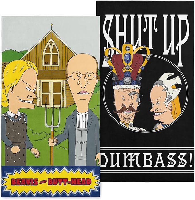 NORTHWEST Beavis and Butt-Head Beach Towel 2-Pack - Soft, Sand-Free, Fast-Drying Oversized Pool Towels, Gothic Rules & Shut Up Designs, 30" x 60"