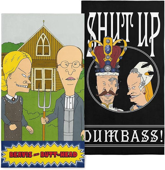 NORTHWEST Beavis and Butt-Head Beach Towel 2-Pack - Soft, Sand-Free, Fast-Drying Oversized Pool Towels, Gothic Rules & Shut Up Designs, 30" x 60"