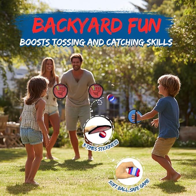 Toss and Catch Ball Game Set – Outdoor Toys for Kids, Toddler Yard & Beach Games, Sticky Ball and Glove Toy, Birthday Gift for Boys Girls Ages 3 4 5 6 7 8 9 10 (Upgraded Version)