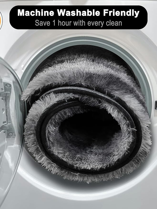 ONASAR Tie-Dyed Dark Grey Round Area Rug 4ft, Ultra Soft Bedroom Circle Rugs for Kids Girls Boys Teen, Fluffy Plush Shaggy Carpet Floor Mats for Nursery Dorm Living Room Office Home Decor