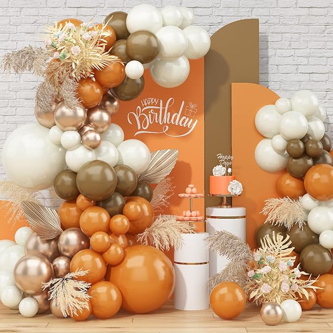 Paready Orange Balloon Arch Kit, 97 Pcs Orange Sand White Balloon Garland Kit Metallic Champagne Gold Balloons Beige Brown Latex Balloons for Neutral Party Birthday Fall Thanksgiving Baby Shower
