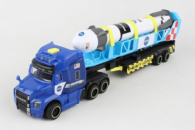 Daron Rocket Transporter with Articulated Tractor Trailer, Launch Platform, Lights & Sounds, Removable Rocket with Extendable Landing Fins - Ages 3+