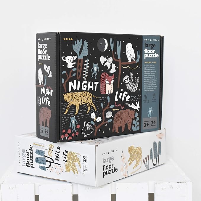 Wee Gallery Night Life Floor Puzzle, 24 Large Pieces, Durable Jumbo Jigsaw Floor Puzzles for Beginner, Toddlers, Preschool Kids, Learning Toy, Cognitive & Motor Development Activities, Brain Games