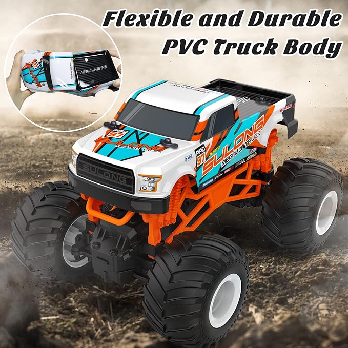 1:16 Scale RC Monster Truck - 2.4GHz All Terrain Car for Kids 4-12, 20 Km/h Off Road RC Truck, Christmas or Birthday Gift
