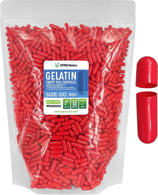 XPRS Nutra Size 00 Empty Capsules - 5000 Count Empty Gelatin Capsules - Pills DIY Capsule Filling - Fillable Pill Gel Caps for DIY Supplements (Red)