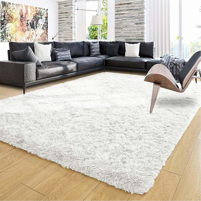 Ompaa Fluffy Rug, Super Soft Fuzzy Area Rugs for Bedroom Living Room - 6' x 9' Large Plush Furry Shag Rug - Kids Playroom Nursery Classroom Dining Room Decor Floor Carpet, Cream White