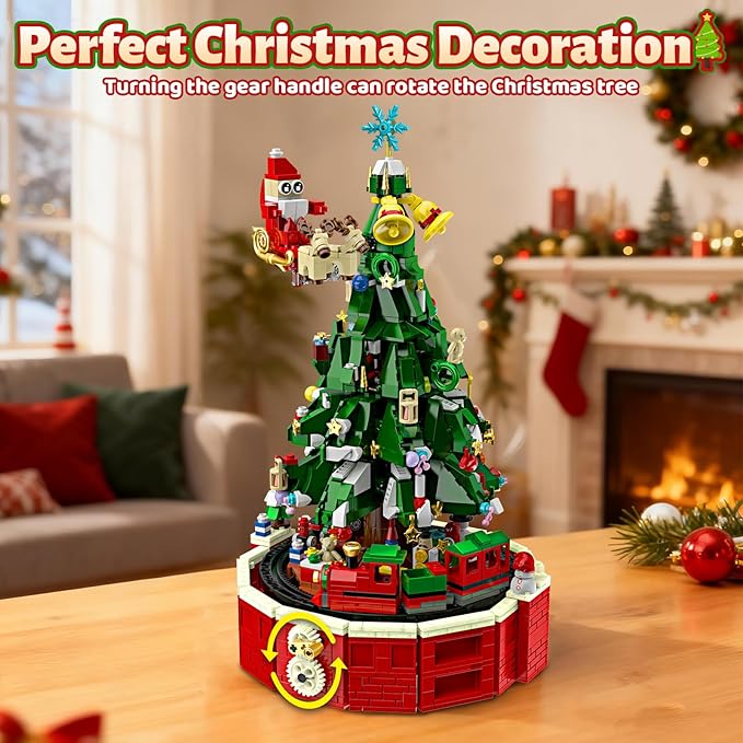 Ochido Advent Calendar 2025 Rotating Christmas Tree Building Blocks Kit, 24 Days Christmas Countdown Toy Building Set, Christmas Advent Calendars for kids Ages 6+, Xmas Gifts for Adults Teens Kids