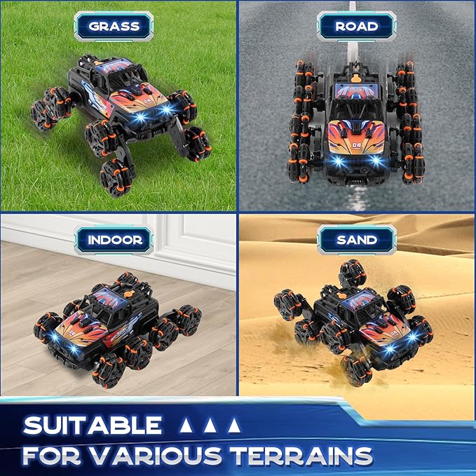 8 Wheels Hand Controlled Rc Stunt Car Toys, Gesture Sensing Remote Control Cars for Boys Age 6 7 8-12 13 14 Year Old, Birthday Gifts Ideas for Kids-Orange