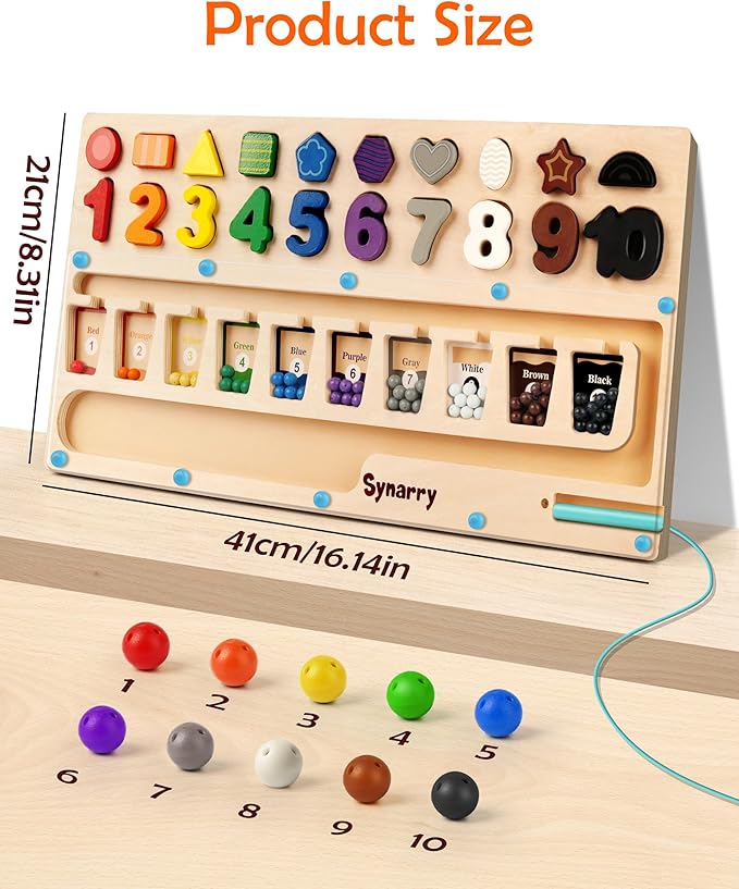 SYNARRY 3 in 1 Montessori Toys for 3+ Year Old, Educational Magnetic Color and Number Maze, Shape & Number Wooden Puzzle Counting Learning Toys for Toddlers 3-5 Years, Preschool Learning Activities