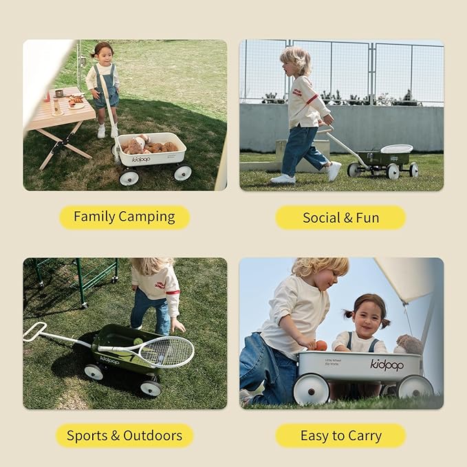 PULA-Wild 2-in-1 Kids' Pull-Along Wagon Toddlers Push Walker for 2.5-8 Adjustable Handlebar, Birthday Gifts Max Weight 33 lbs (White)