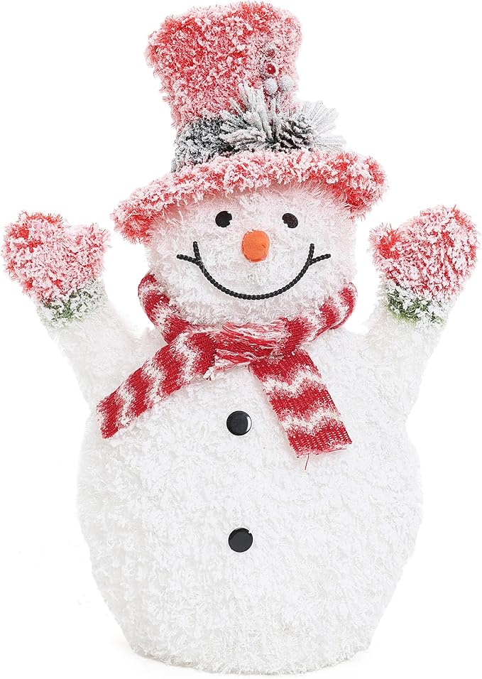 LuxenHome 2FT Lighted Snowman Outdoor Christmas Decorations, Battery Operated Frosted Snowman Christmas Decor with 35 LED Light, Xmas Decorations Outdoor, Indoor for Porch, Lawn Holiday Display