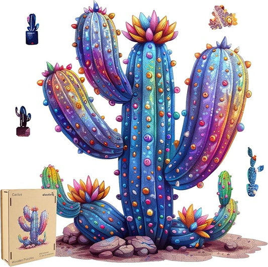 Wooden Puzzles for Adults,Cactus Wooden Jigsaw Puzzles 500pcs,16.8x18.5in,Royal,Unique Shape Adult Puzzles,Irregular Wood Puzzles Creative Gift for Adults and Kids Family Game