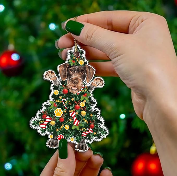 2025 Wire Haired German Shepherd Dog Christmas Ornament - Adorable Dog Dressed as a Christmas Tree - Fun and Festive Acrylic Decoration
