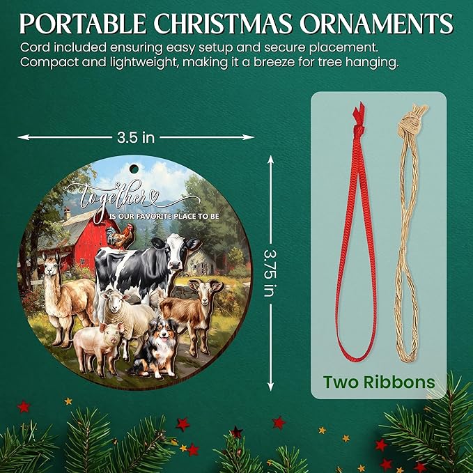 OASSIE Christmas Farmer Gifts for Women - Wooden Rustic Farmhouse Ornaments for Tree Decorations - Animal Lover Gifts for Farmers, Farm Animal Christmas Ornaments for Farmhouse Decor, Gift for Farmer