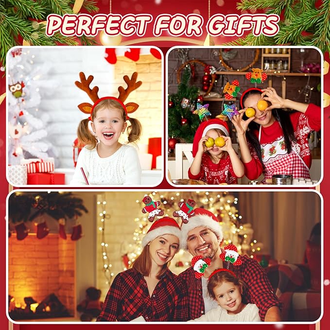 MGparty 16 pcs Christmas Headbands Christmas Parties Favors Decoration Supplies Xmas Gifts Photo Booth Xmas Tree Snowman Reindeer Antlers Santa Hat