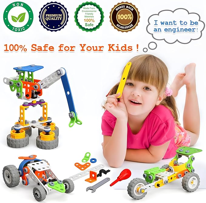 MOONTOY 11 in 1 Stem Building Toys for Kids Ages 4-8 STEM Toys for 4 5 6 7 8+ Year Old Boy Birthday Gift Idea, 175 Pcs Educational Construction Toy for Boys 5-7 4-6 6-8 Erector Set Blocks Game
