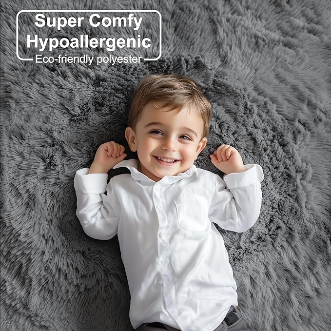 PAGISOFE Plush Machine Washable Area Rugs for Living Room 6x9 Grey, Soft Shaggy Rugs Carpets Fluffy Rugs for Boys Bedroom Kids Room, Shag Plush Rug for Teen Dorm Decor, Home Decor Aesthetic, Nursery