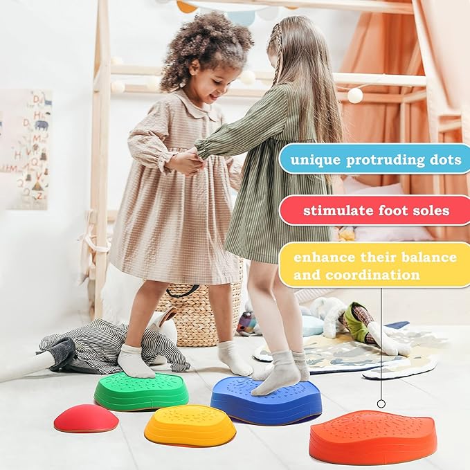 makarci Stepping Stones for Kids, 5pcs Non-Slip Plastic Balance Stones, Promoting Children's Coordination Skills Sensory Play Equipment, Toddler Toys for Age 3 4 5 6 7 8 Years
