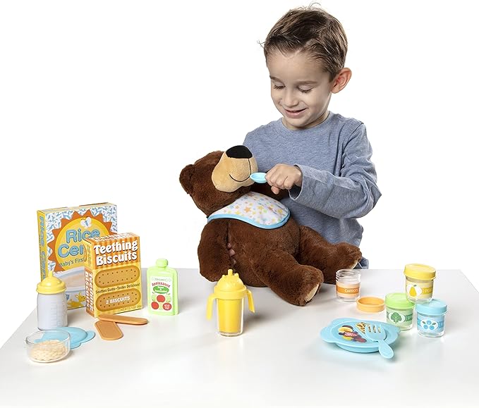 Melissa & Doug Mine to Love Mealtime Play Set for Dolls with Bottle, Pretend Baby Food Jars, Snack Pouch, More (24 pcs)