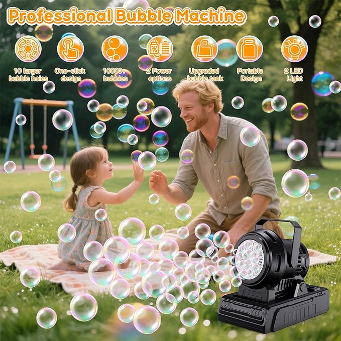 PANACARE Automatic Bubble Machine, Electric Portable Bubble Machine with 20 Bubble Solutions, Produce 10000+ Big Bubbles Per Minute, Suitable for Wedding/Birthday/Children/Party