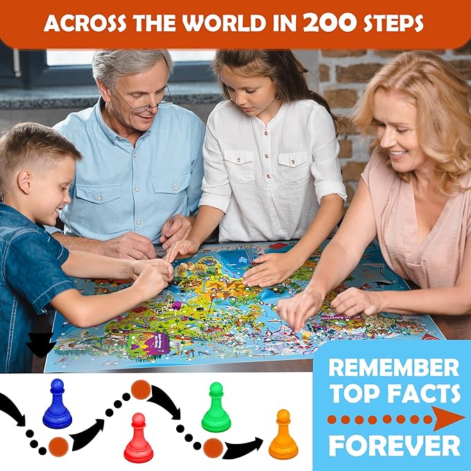 QUOKKA Board Game 1 to 10 Players - Learning, Educational - Geography, World - 100 Question Cards, Top Facts - Indoor, Outdoor - Kids, Teens, Adults, Family