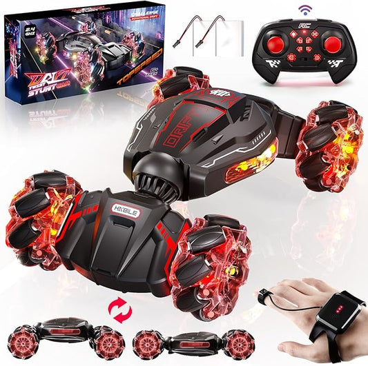 4WD Remote Control Car for Boys,2.4GHz Gesture Sensing Drift RC Cars,360°Flips Off-Road Hand Controlled RC Stunt Car with Lights Music,Toy Car Birthday Gifts for Boys Kids Age 6+ (Red