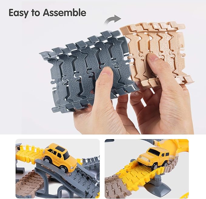 TUMAMA 249pcs Construction Race Track Vehicle Toys for Boys and Girls, STEM Building Bendable Cars Track Sets for Toddlers 3 4 5 6 Years Old