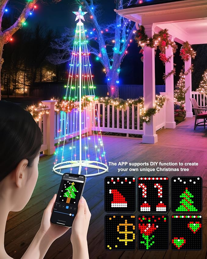 Smart Christmas Tree Light, 6FT 154 LED Artificial Tree with Star Topper, Music Sync with Remote & APP Control, DIY RGB LED Light Show for Xmas Indoor/Outdoor Decorations