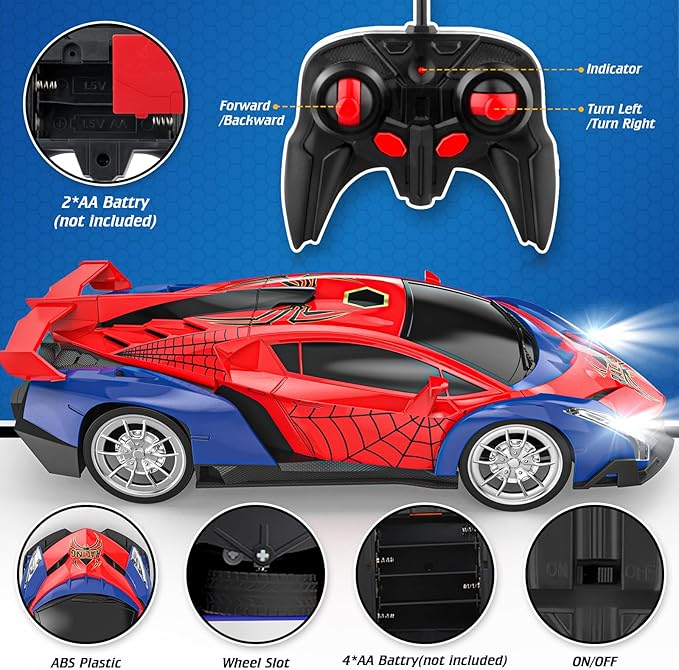 Growsland Remote Control Car for Kids, RC Cars for Boys Kids 1:18 Electric Vehicle Toy Car Hobby Racing Car Toys with Lights & Controller, Birthday Gift for 3 4 5 6 7 8 9 Year Old Boys Girls