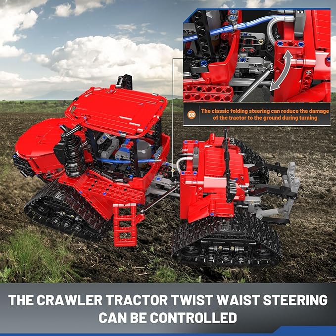 Mould King 18020 Tractor Building Blocks Toy, Remote Control Crawler Tractor with 4 Motors, Construction Vehicles Model for Kids/Adults (1698 Pieces)