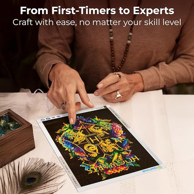 CRAFTHUB Harry Potter Diamond Art – Hogwarts Crest – Fine Oddities – 5D Diamond Painting Kit & Tools – with Big Trays & Light Pens – Officially Licensed Merchandise – 19.7' x 23.6"