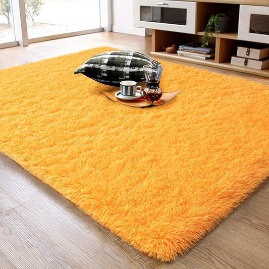 Ompaa Fluffy Area Rugs, Super Soft Shaggy Rug Fuzzy Long Fur Carpets for Bedroom Living Room Decor, 4 x 6 Feet Orange