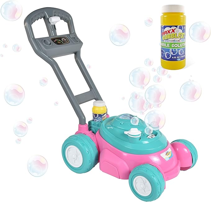 Sunny Days Entertainment Maxx Bubbles Deluxe Bubble Lawn Mower Toy – Includes 4oz Bubble Solution | Outdoor Bubble Machine for Kids | Easy to Use, No Batteries Required | Amazon Exclusive, Pink