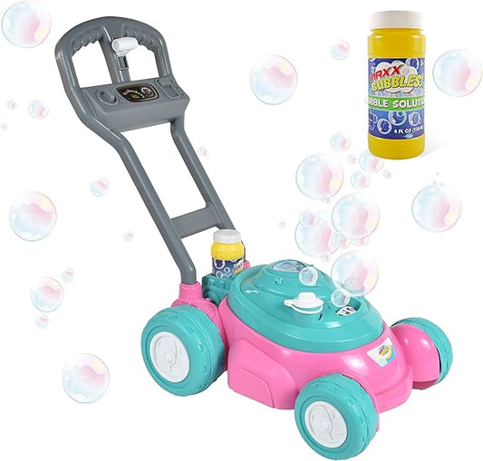 Sunny Days Entertainment Maxx Bubbles Deluxe Bubble Lawn Mower Toy – Includes 4oz Bubble Solution | Outdoor Bubble Machine for Kids | Easy to Use, No Batteries Required | Amazon Exclusive, Pink