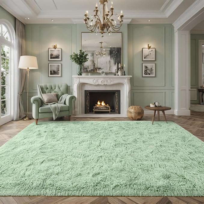 Nuttumico Fluffy Fuzzy Sage-Green Rugs for Bedroom, 5x8 Feet Soft Non Slip Plush Area Rug for Living Room, Kids Room, Indoor Modern Shaggy Rug for Nursery, Dorm, Home Decor