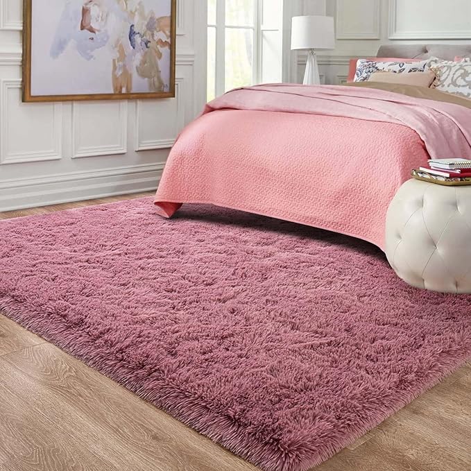 Ompaa Ultra Soft Fluffy Bedroom Rugs Memory Foam Carpet, Blush 8x10 Feet Large Area Rugs, Shaggy Living Room Rug Fuzzy Accent Carpets for Kids Girls Rooms, Modern Apartment Dorm Indoor Home Decor