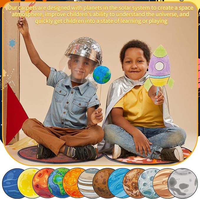 12 Pcs Kids Carpet Circle Seats for Classroom 16 Inch Round Floor Mat Kids Floor Cushions Soft Educational Classroom Rug Non Slip for School Learning Playing Areas(Space Planet)