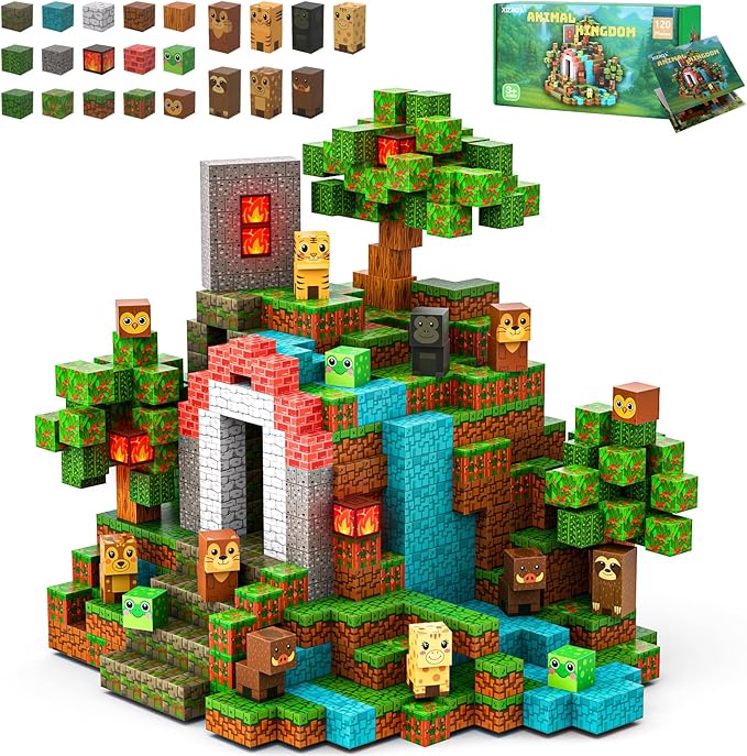 120 PCS Magnetic Blocks for Kids Ages 3 4 5 6 7 8 9 10, STEM Sensory Animal Magnetic Toys, Christmas Birthday Gifts for Toddlers Boys & Girls