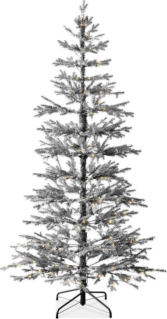 Best Choice Products Pre-Lit Sparse Christmas Tree 4.5ft Artificial Flocked Pine Holiday Décor Aspen Noble Fir White & Multicolor LED Lights- Black
