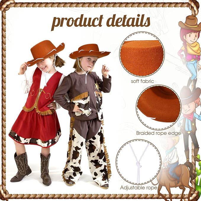 20 Pcs Children's Cowboy Hats Kids Party Cowboy Cowgirl Felt Hats for Western Halloween Birthday Costume(Brown)