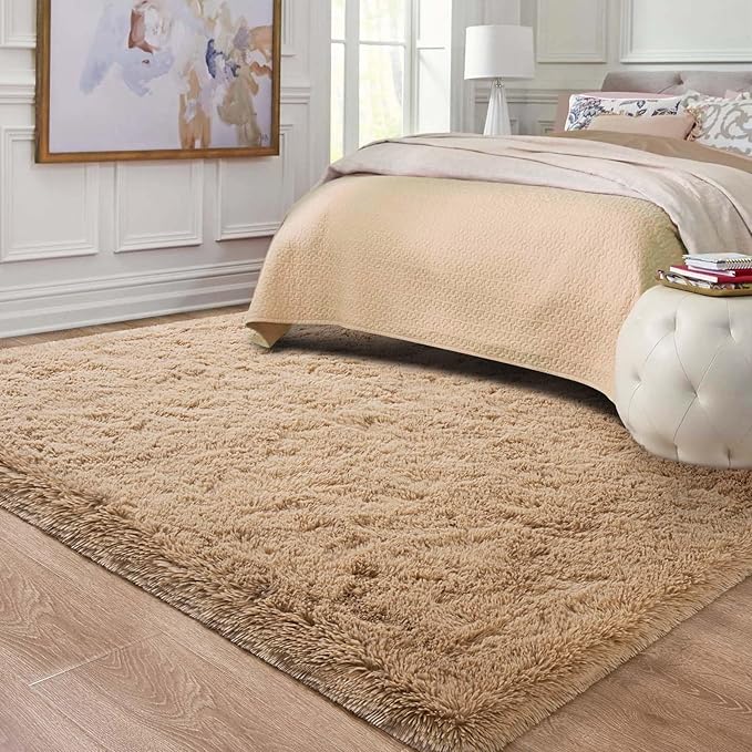 Ompaa Fluffy Area Rugs, Super Soft Shaggy Rug Fuzzy Long Fur Carpets for Bedroom Living Room Decor, 4 x 6 Feet Beige