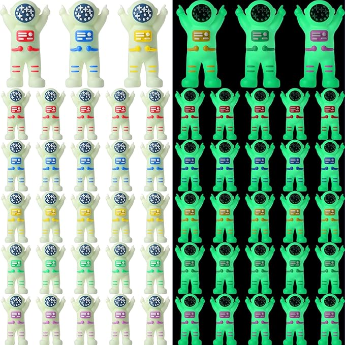 50 Pcs Mini Astronaut Figurines Glow in The Dark Miniature Astronaut Tiny Spaceman Toys for Space Party Piñata Cake Topper Kids School Classroom Prize Gift Hide and Seek (Full Body Glow)