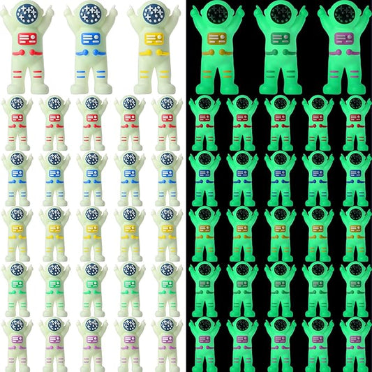 50 Pcs Mini Astronaut Figurines Glow in The Dark Miniature Astronaut Tiny Spaceman Toys for Space Party Piñata Cake Topper Kids School Classroom Prize Gift Hide and Seek (Full Body Glow)